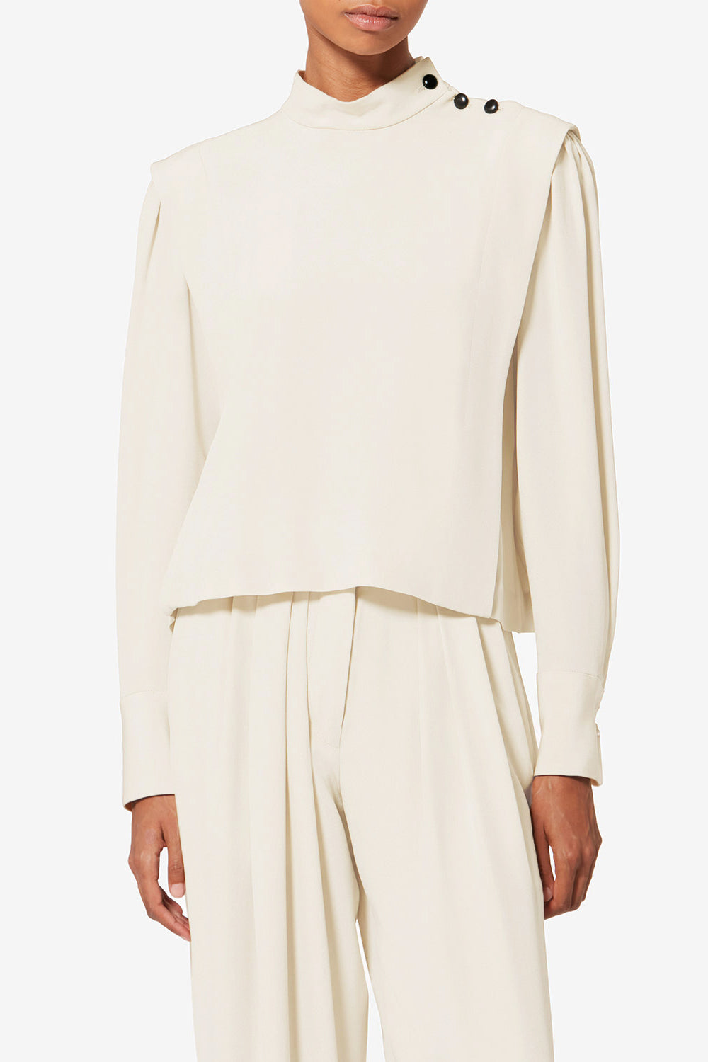 Felissa long-sleeve flowing crepe top - Ecru - Woman - 4