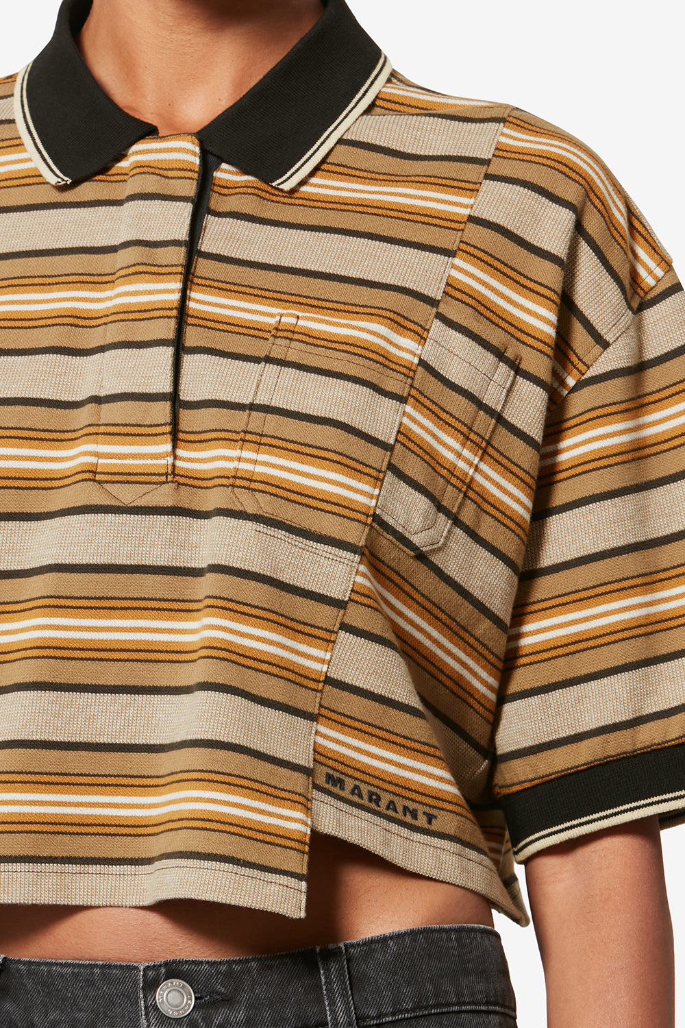 Polo isalyne de algodón piqué a rayas - Beige-khaki - Woman - 3