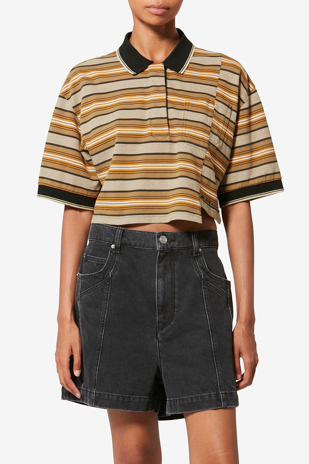 Polo isalyne de algodón piqué a rayas - Beige-khaki - Woman - 4