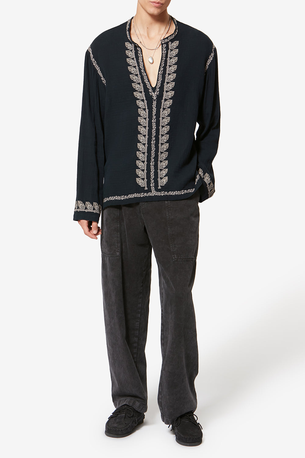 Blusa cizalie de gasa de algodón bordado - Negro lavado - Man - 2