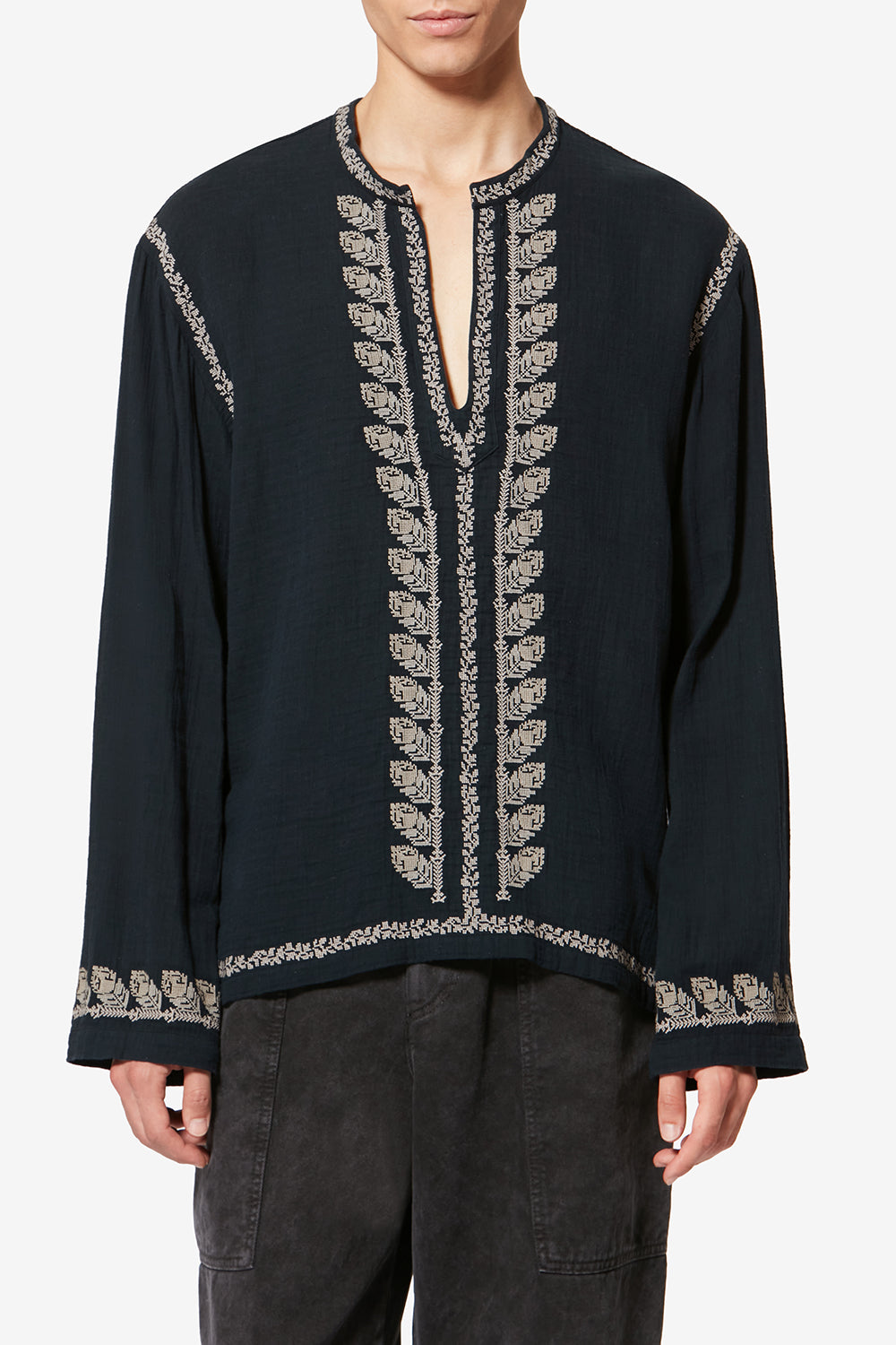 Blusa cizalie de gasa de algodón bordado - Negro lavado - Man - 4