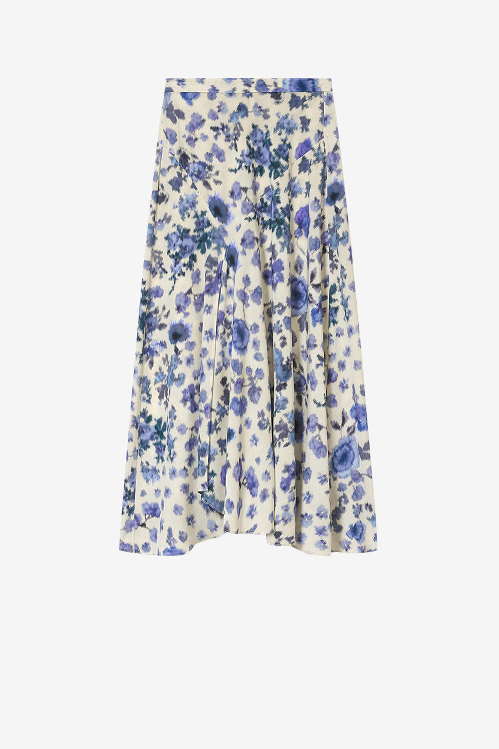 Jupe longue sakura en soie stretch imprimée - Bleu - Woman - 1