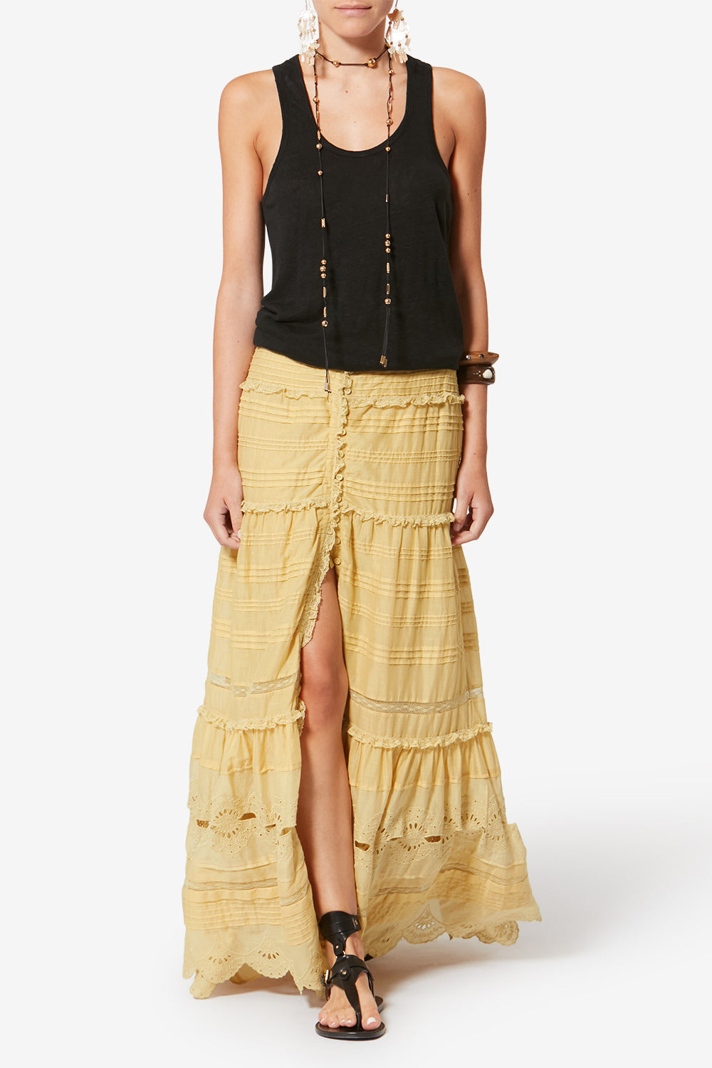 Paoline frilly cotton and floral lace skirt - Light ochre - Woman - 2