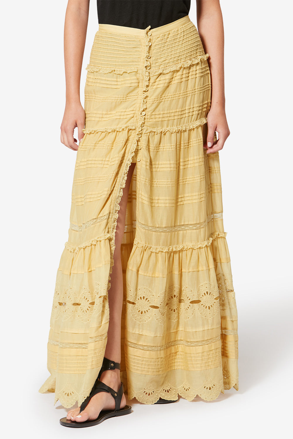 Paoline frilly cotton and floral lace skirt - Light ochre - Woman - 4