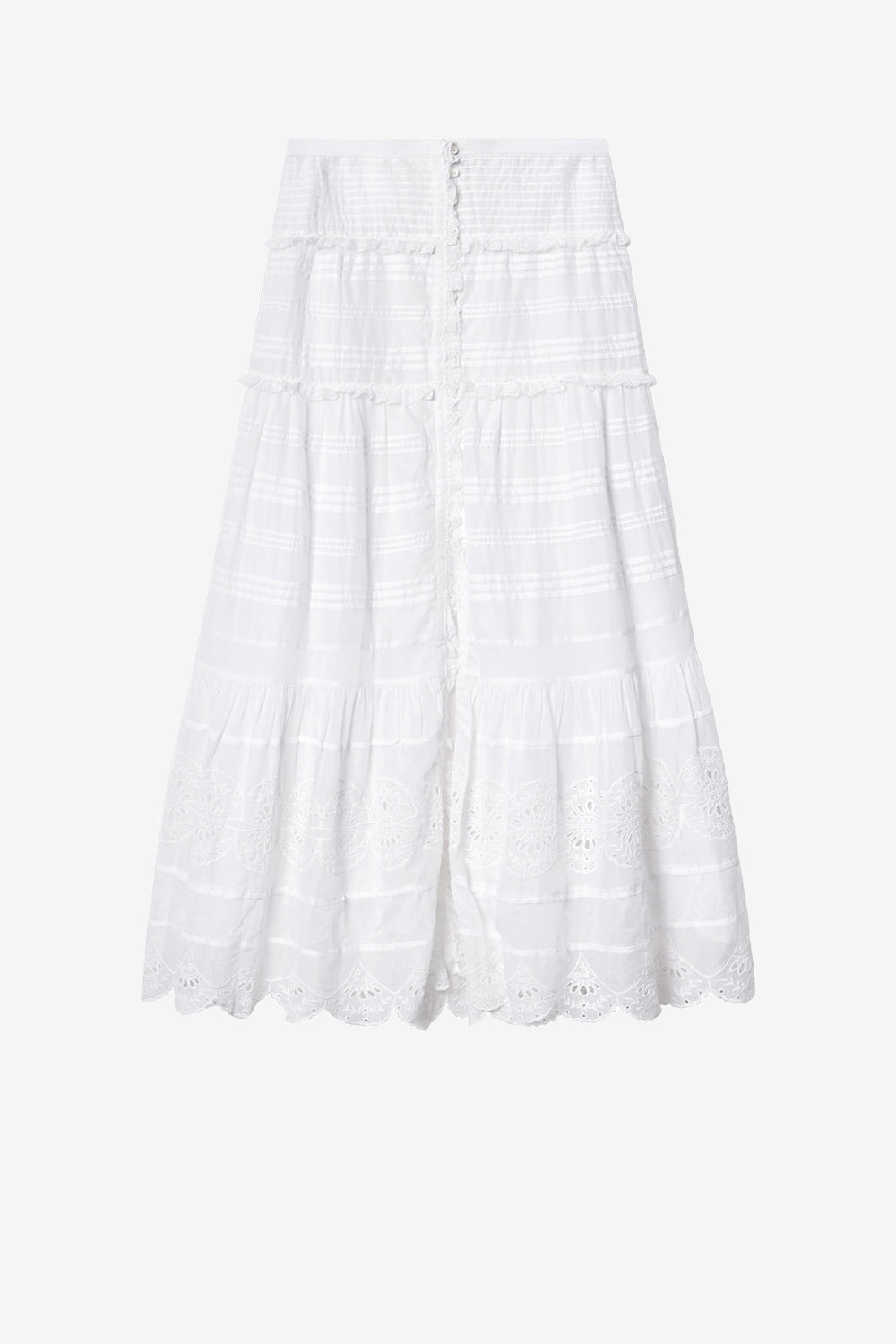 Paoline frilly cotton and floral lace skirt - White - Woman - 1