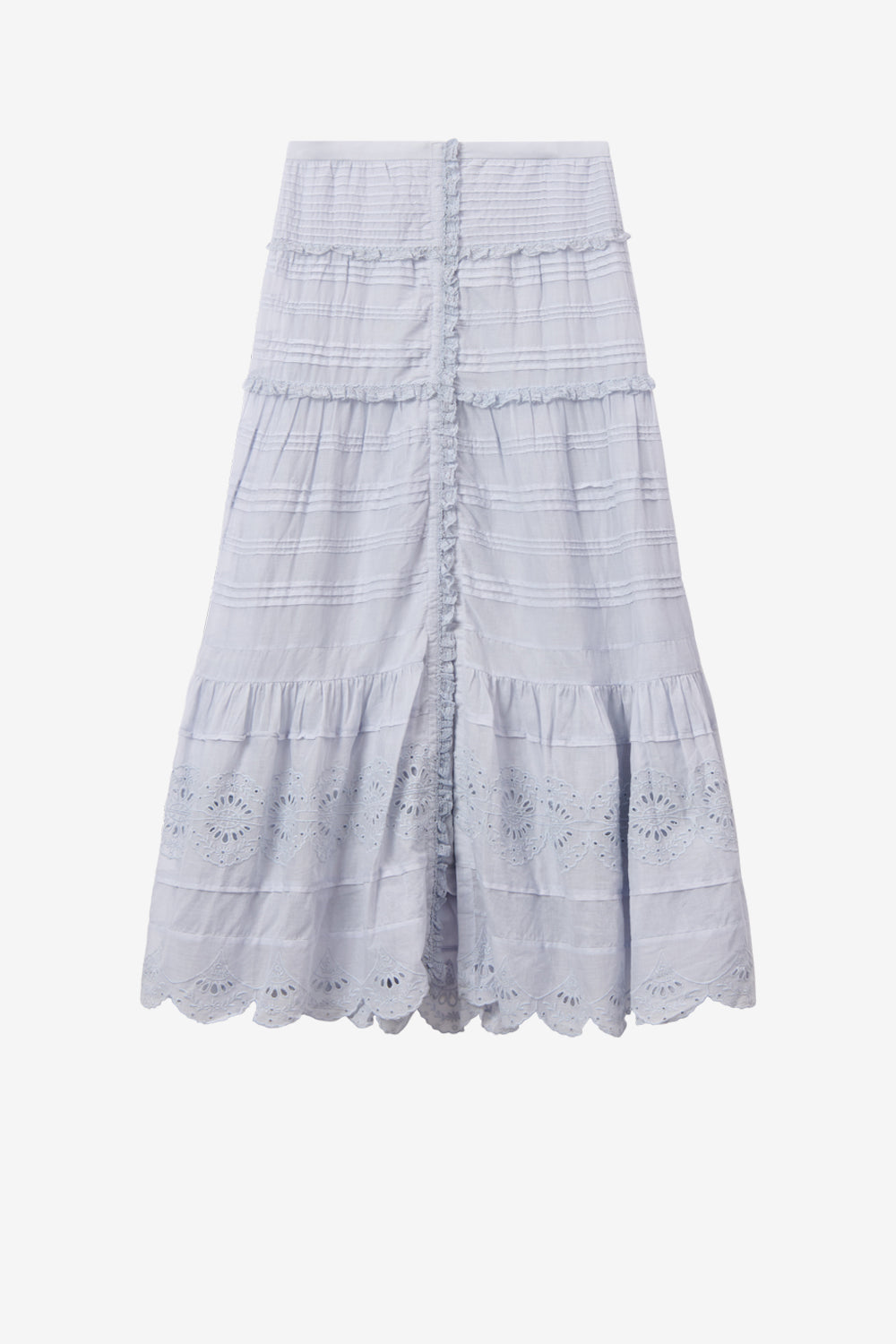 Paoline frilly cotton and floral lace skirt - Light blue - Woman - 1