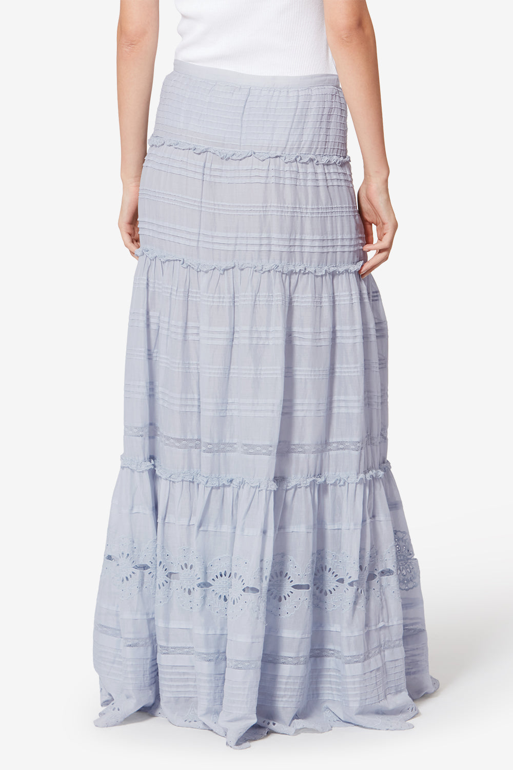 Paoline frilly cotton and floral lace skirt - Light blue - Woman - 5