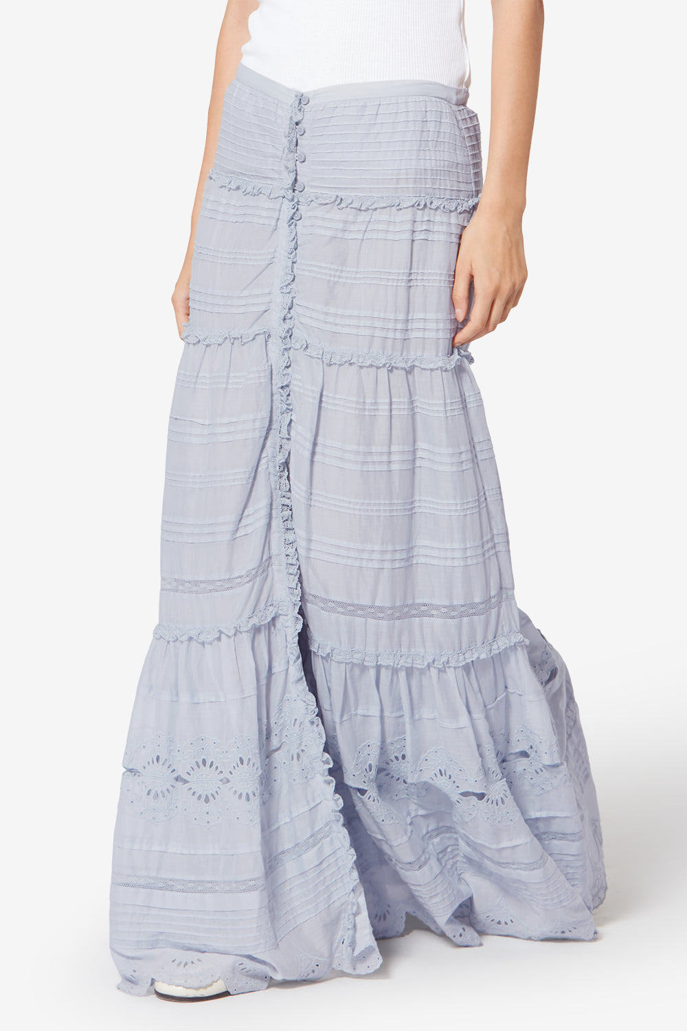 Paoline frilly cotton and floral lace skirt - Light blue - Woman - 4