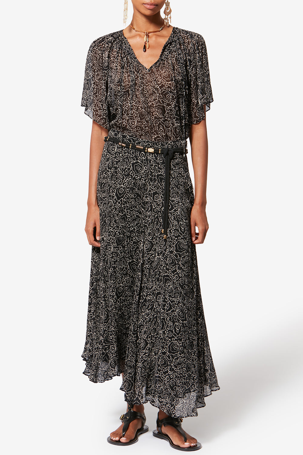 Lycia printed muslin skirt - Black and ecru - Woman