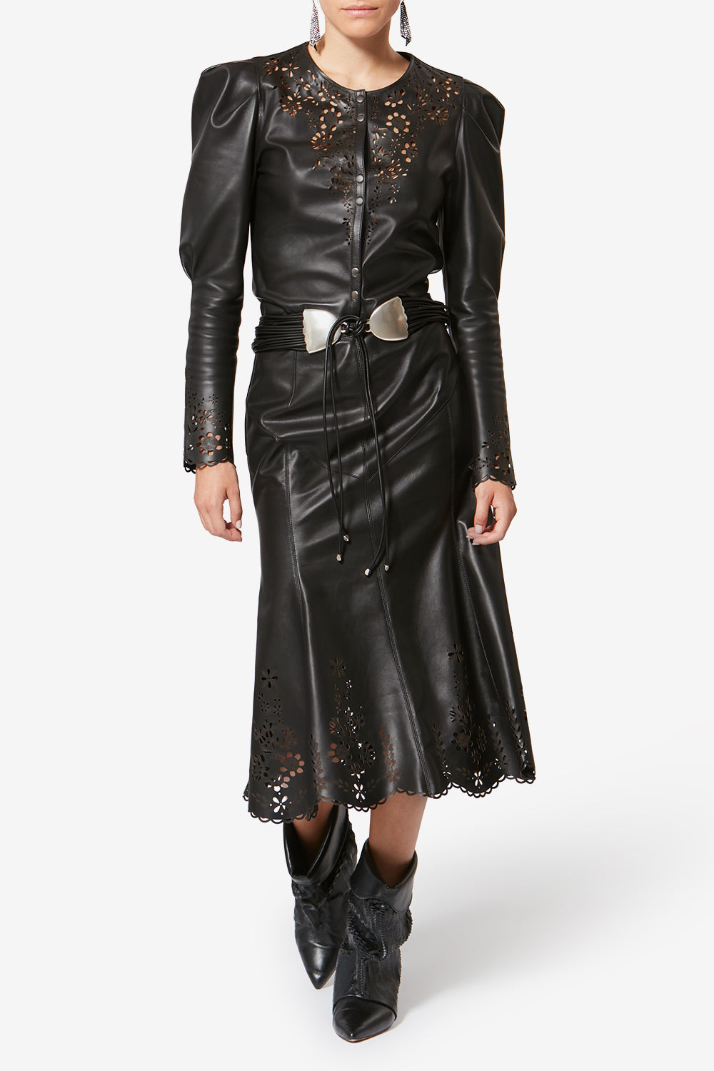 Nisia lambskin leather midi skirt - Black - Woman - 2