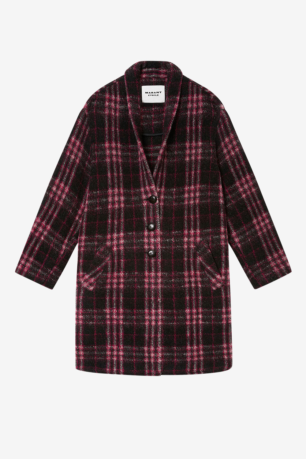 Gabriel チェック柄 ウール ロングコート - Black-fuchsia - Woman