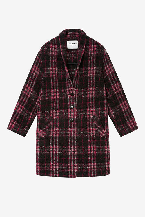 Cappotto lungo in lana a quadri gabriel - Black-fuchsia - Woman