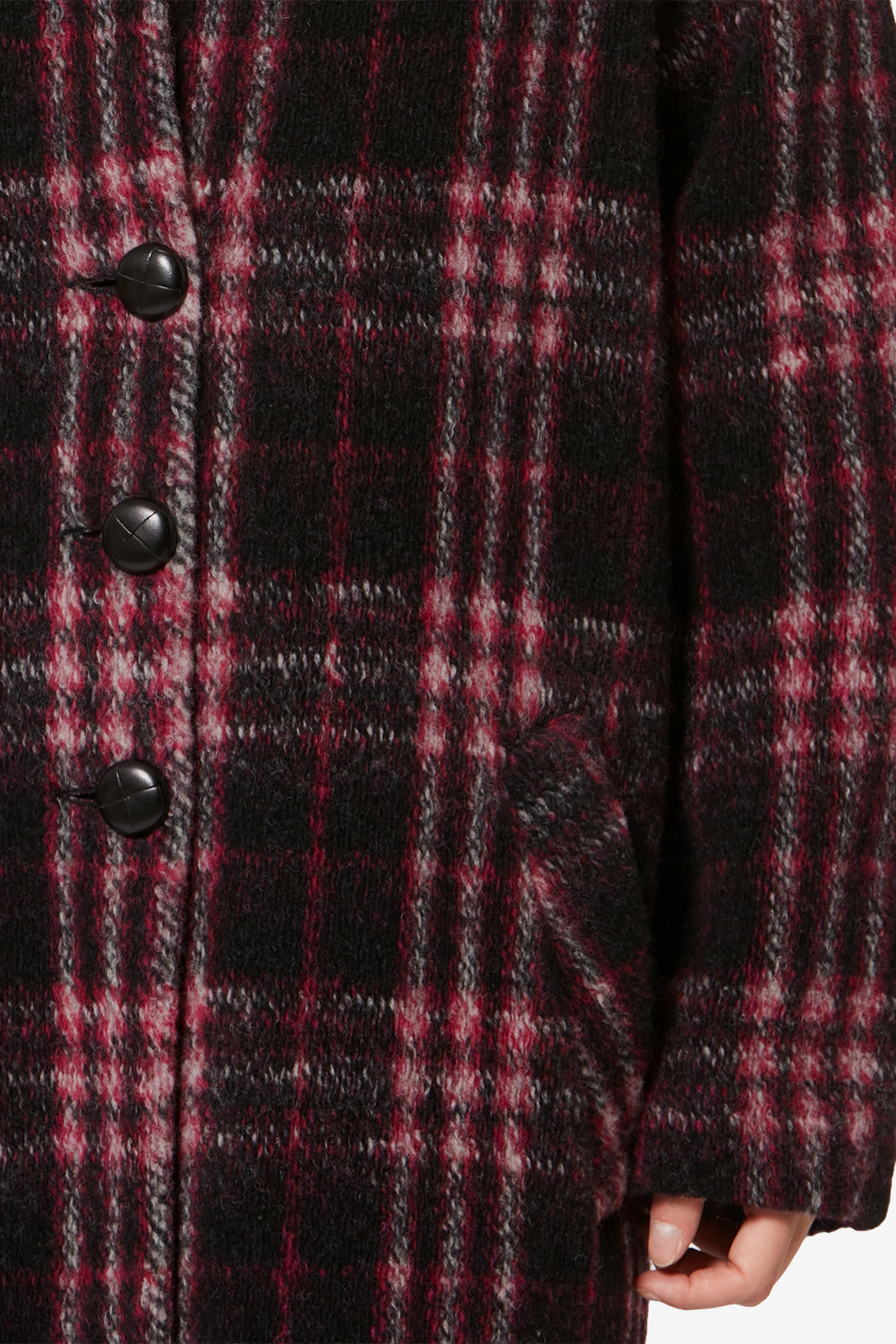 Gabriel long checkered wool coat - Black-fuchsia - Woman - 3