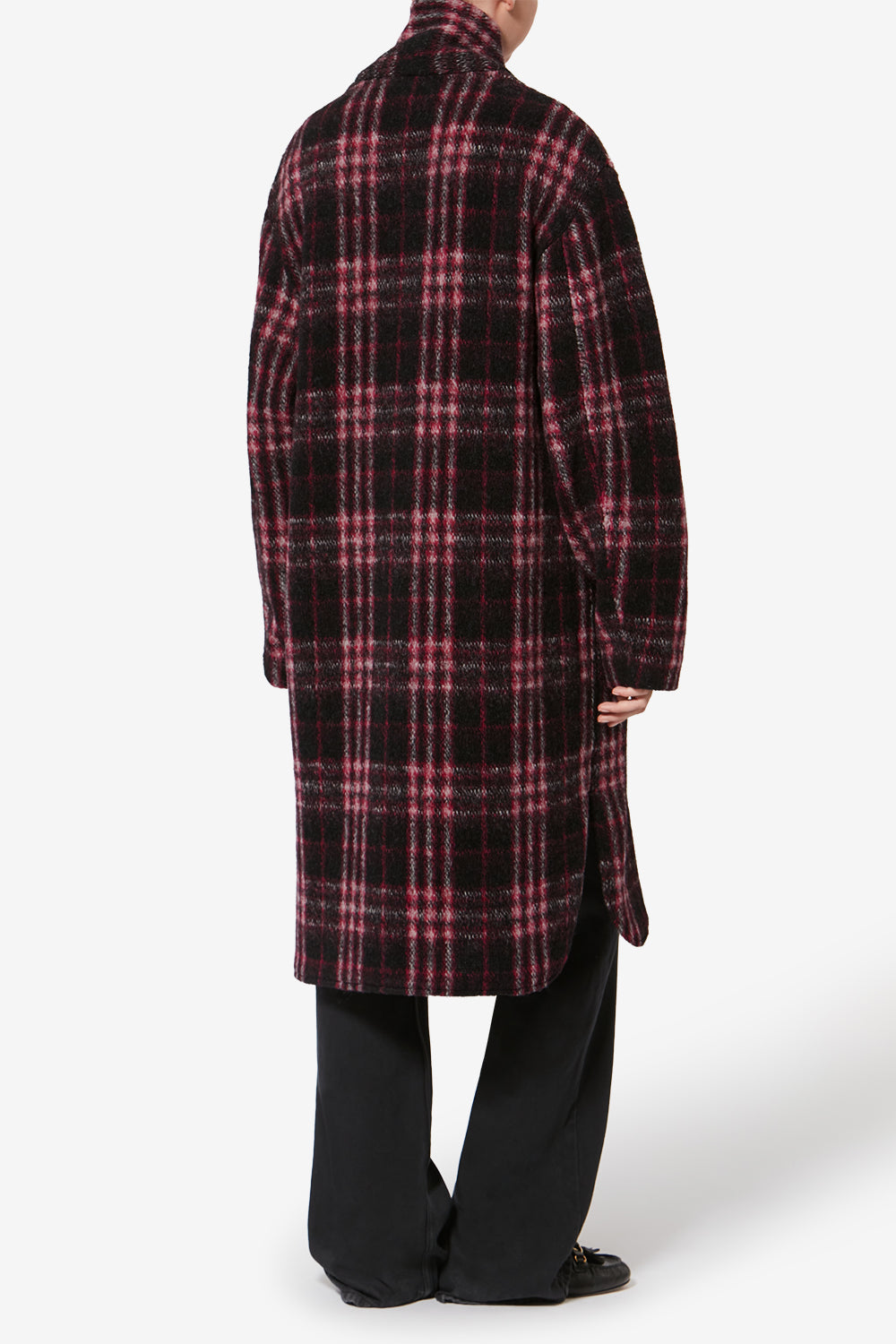 Gabriel long checkered wool coat - Black-fuchsia - Woman - 5