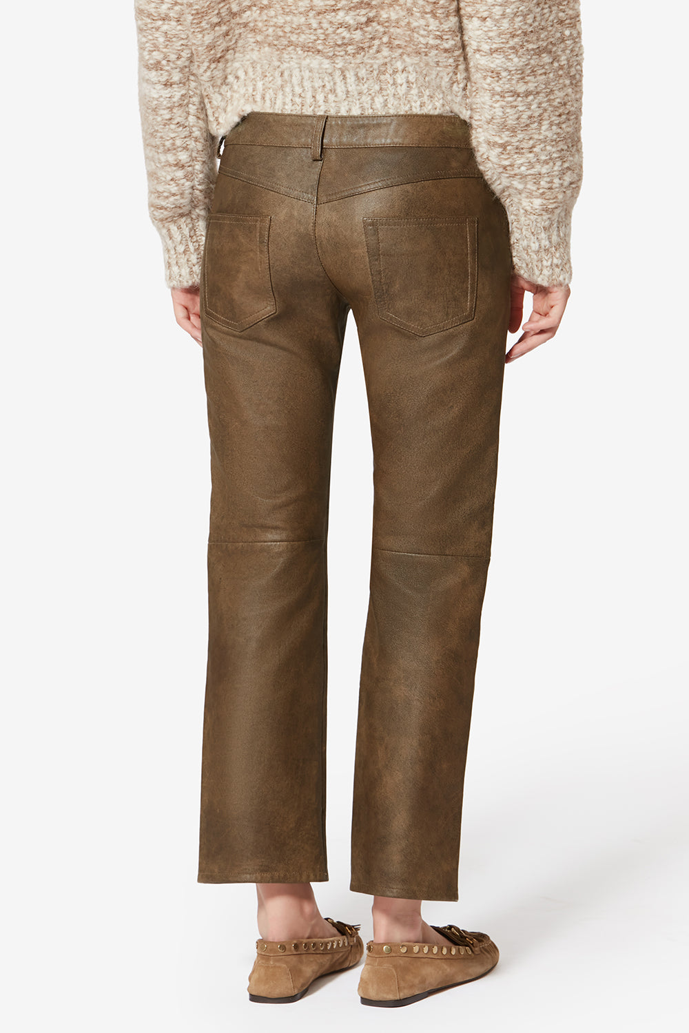 Vanel shiny lambskin leather pants - Vintage brown - Woman - 5