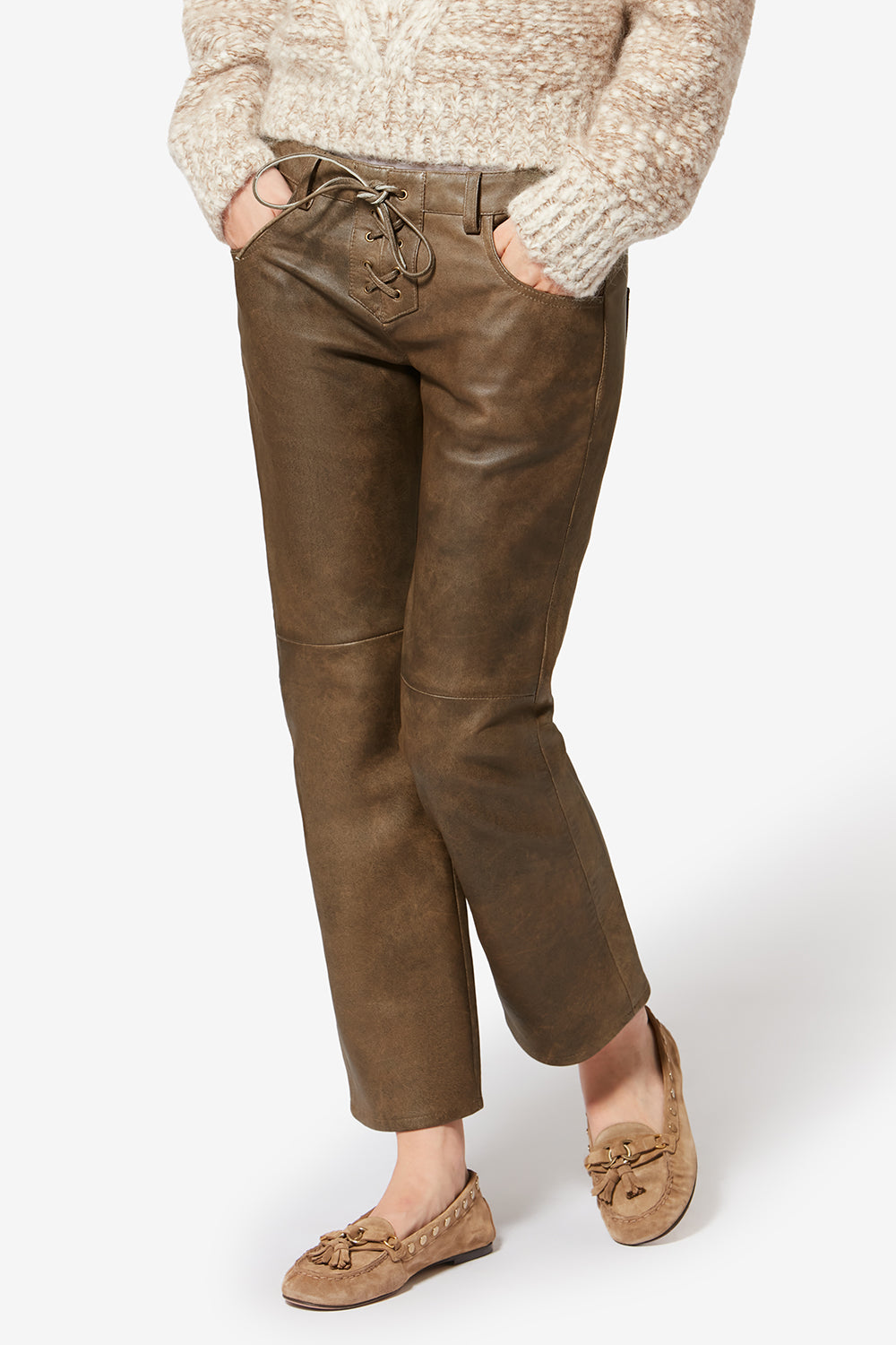Vanel shiny lambskin leather pants - Vintage brown - Woman - 4