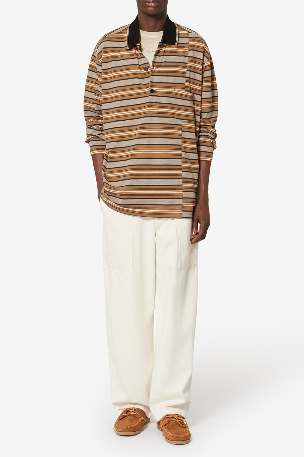 Polo à manches longues sorel en coton piqué rayé - Beige-kaki - Man - 2