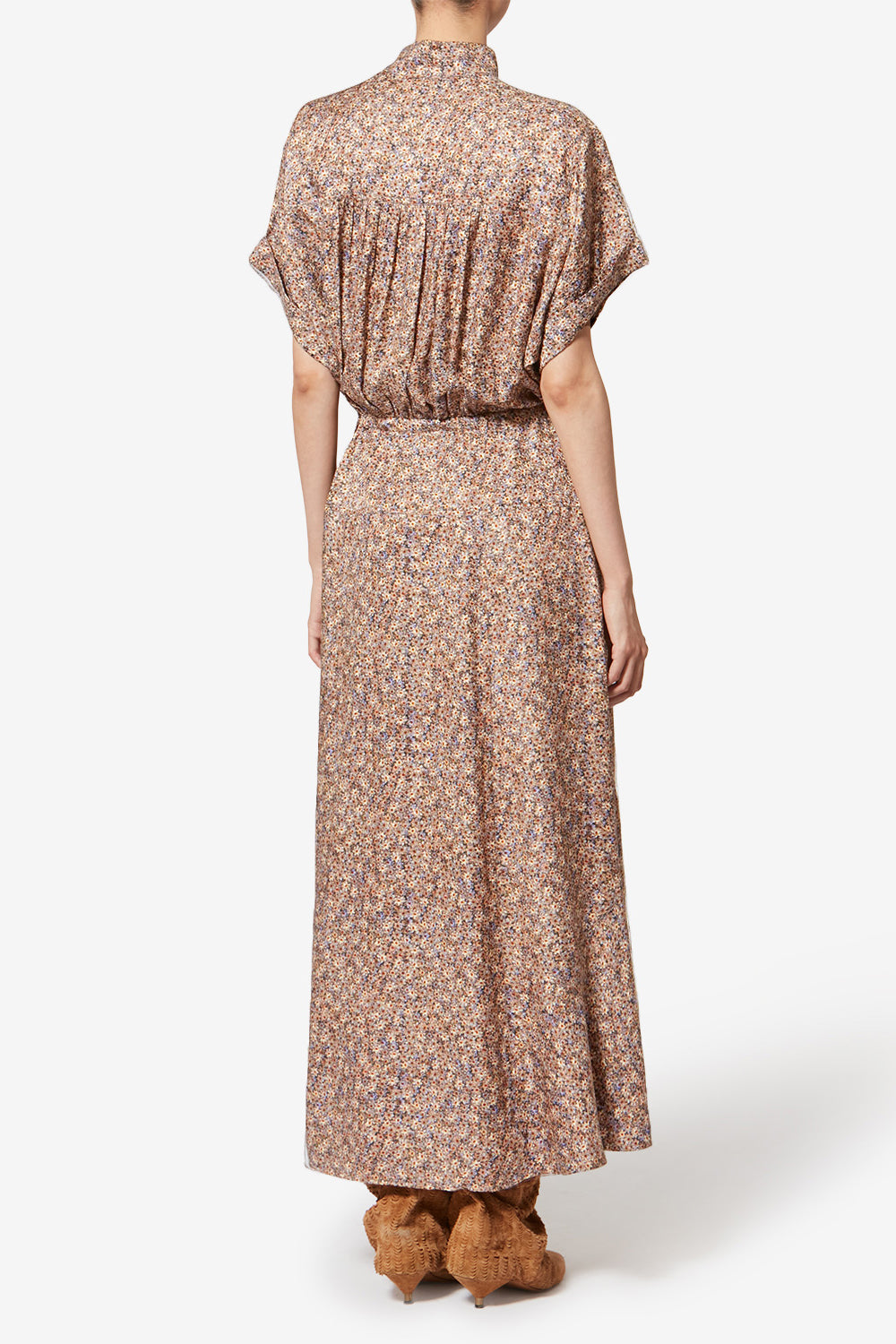 Robe longue en jacquard de soie fleuri ansley - Ocre - Woman - 4