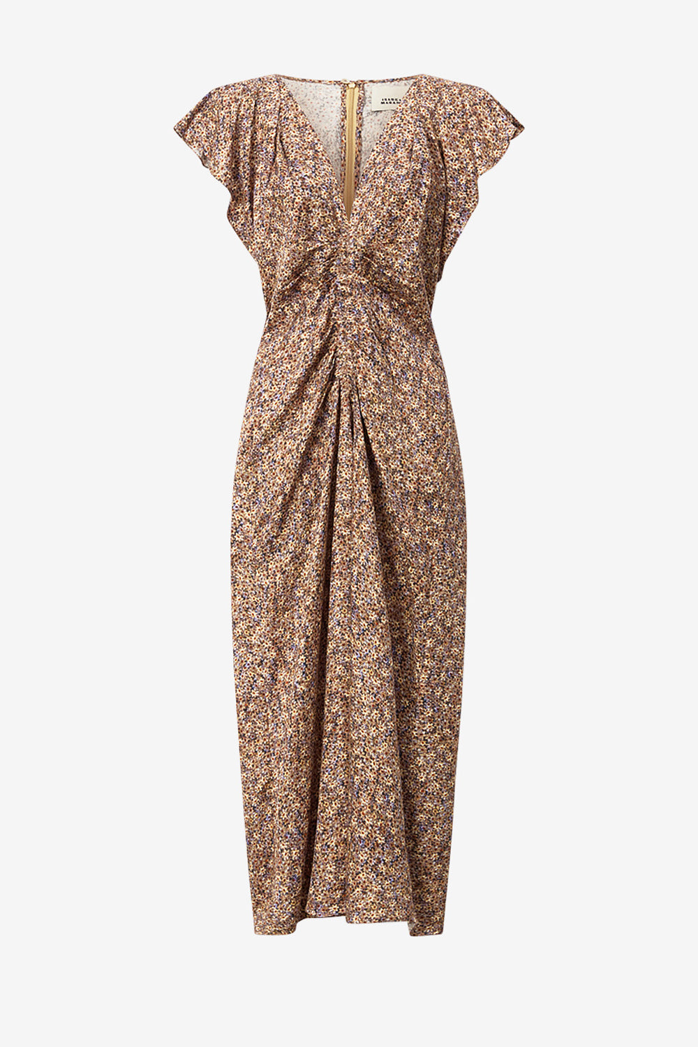 Robe drapée en jacquard de soie fleuri lindsay - Ocre - Woman - 1