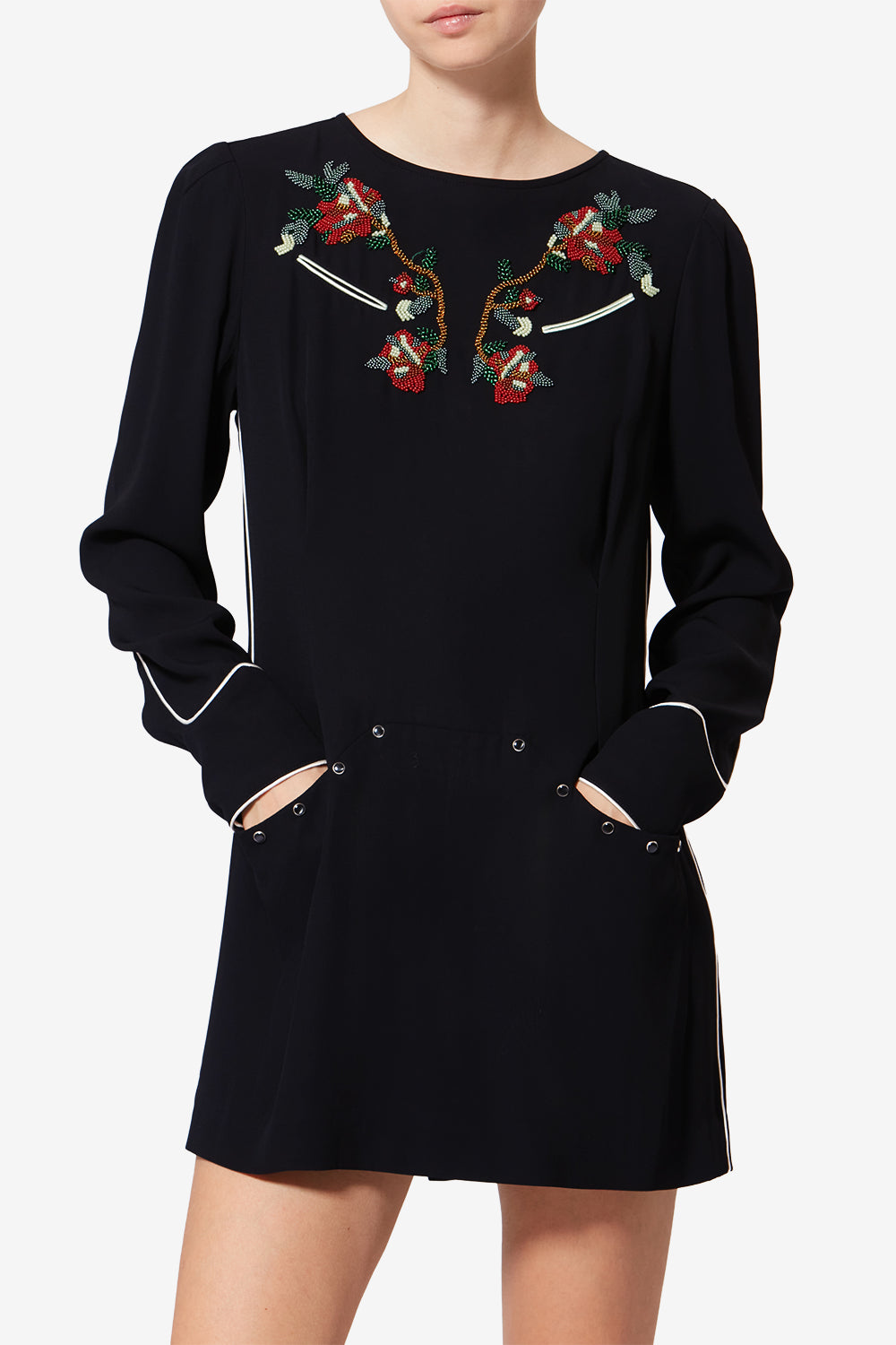 Youma short beaded cady dress - Black - Woman - 4