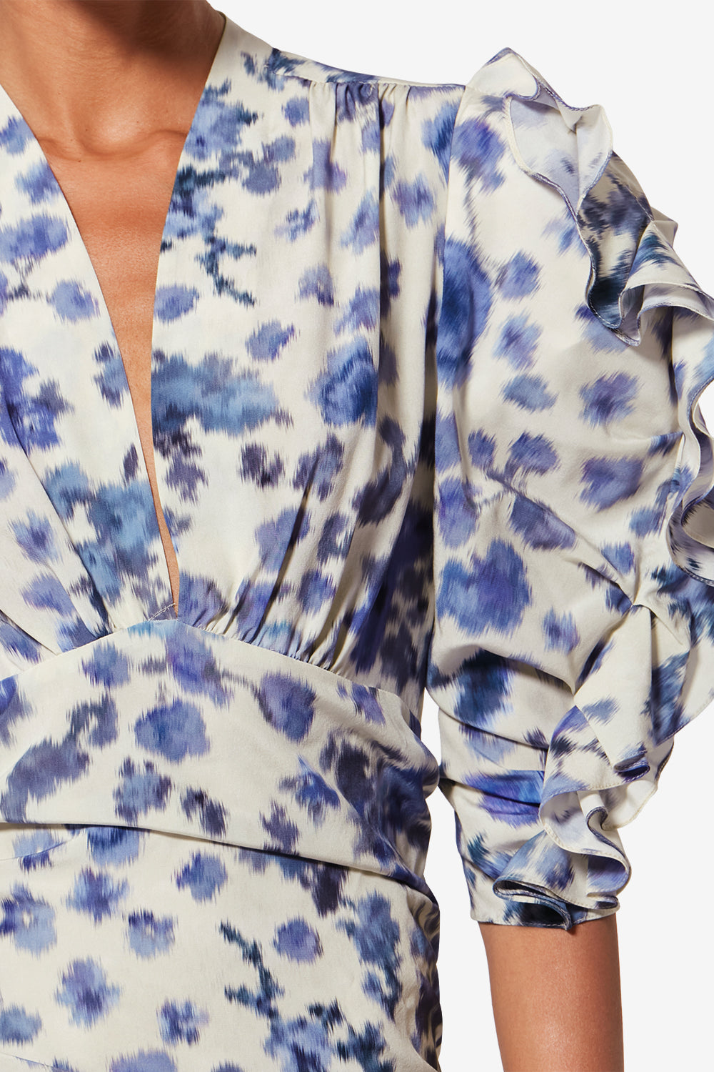 Robe courte en soie stretch imprimée doris - Bleu - Woman - 3