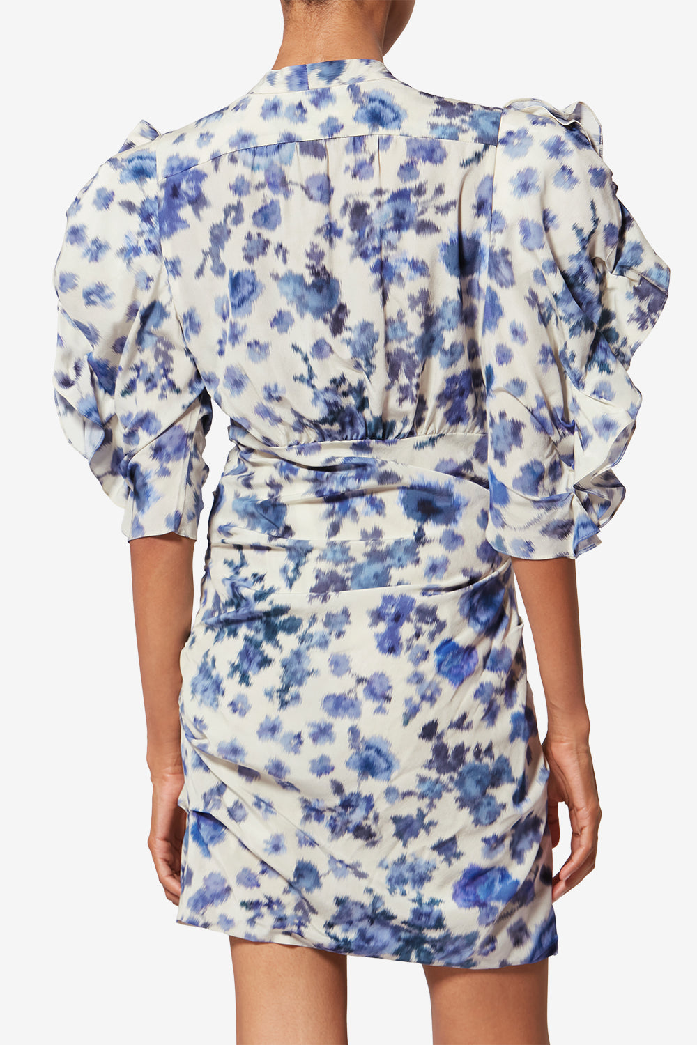 Robe courte en soie stretch imprimée doris - Bleu - Woman - 5