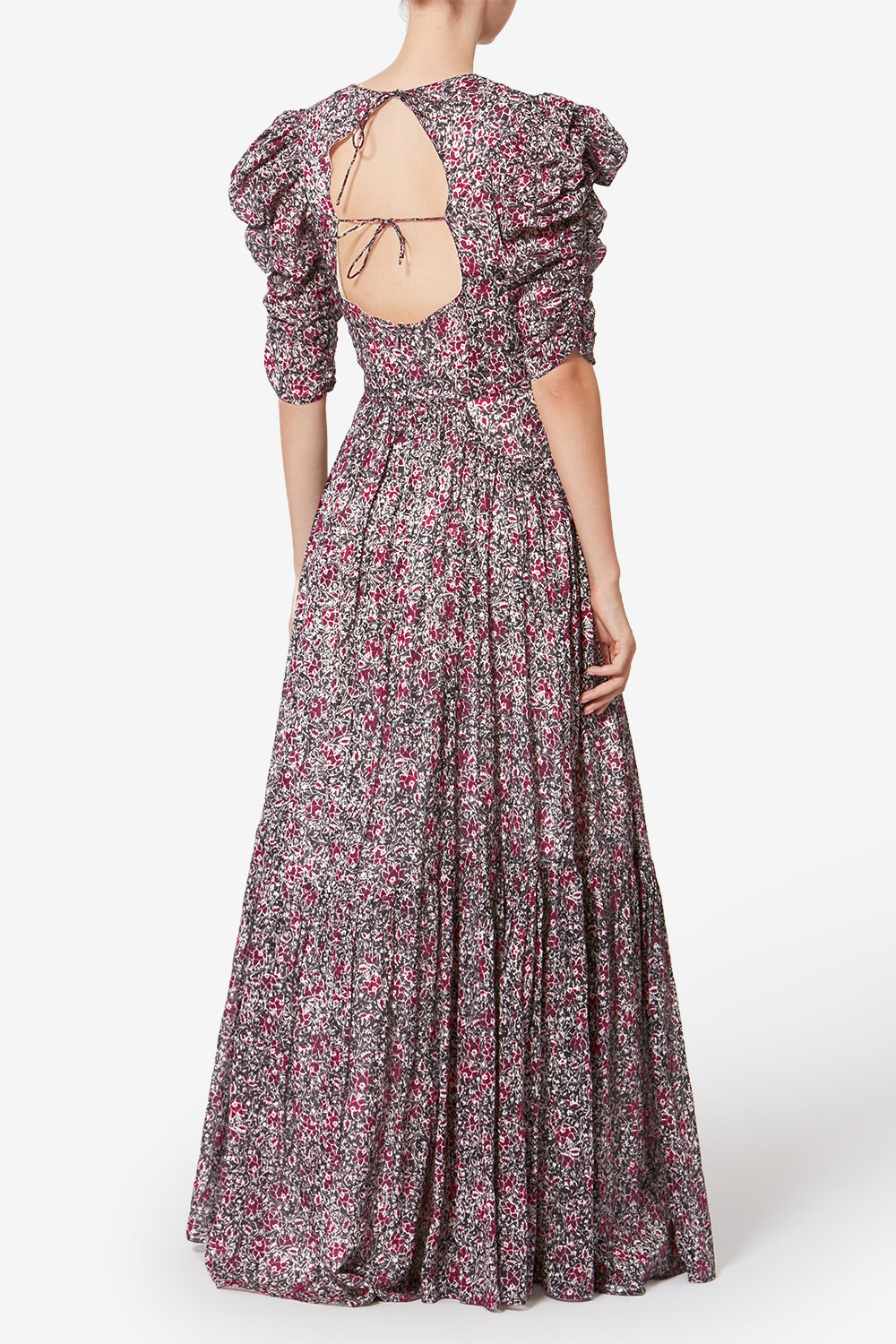 Robe longue en voile de coton organique imprimé sichellia - Baie écrasée - Woman - 5