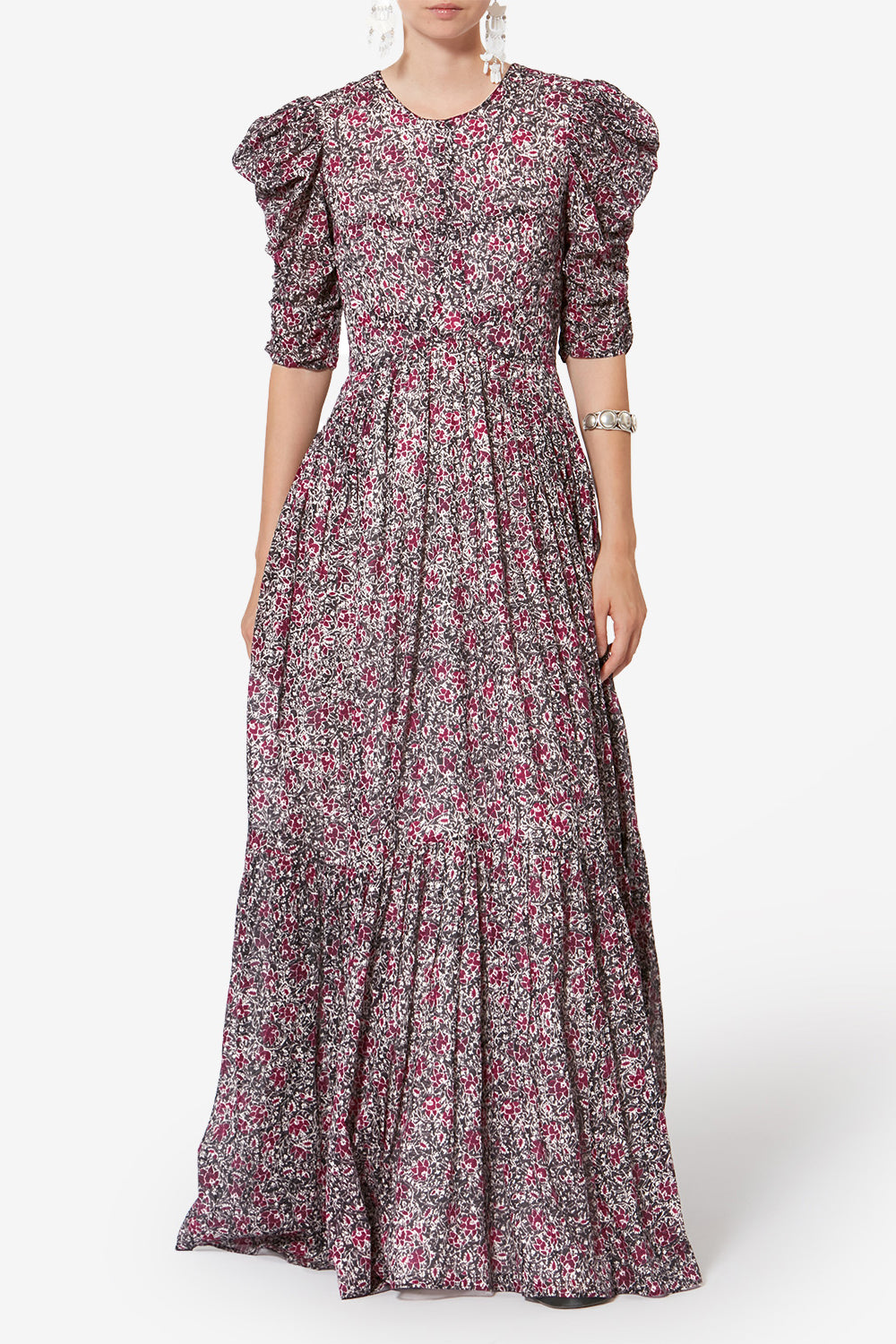 Robe longue en voile de coton organique imprimé sichellia - Baie écrasée - Woman - 2