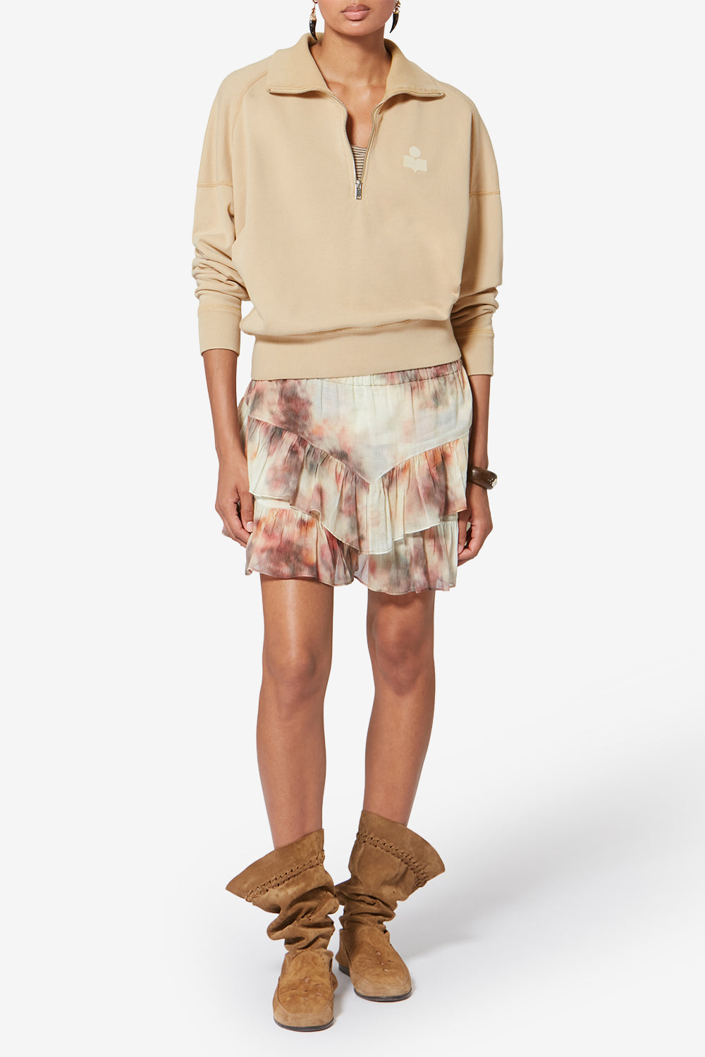 Sweatshirt ross en coton à col montant - Ocre clair - Woman - 2
