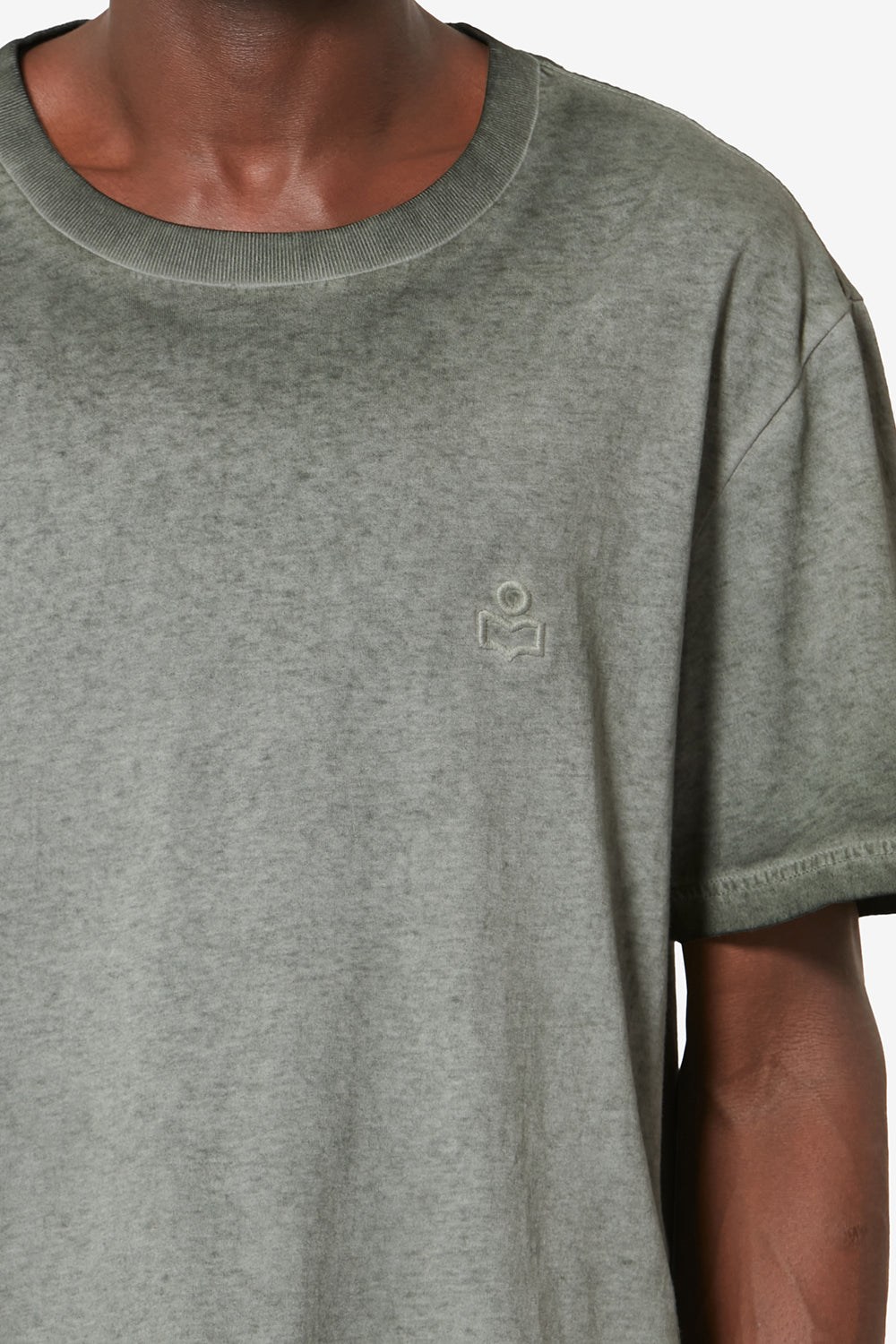 Honoré 워싱 마감 빈티지 코튼 쇼트 슬리브 티셔츠 - 카키색 옷감 - Man - 3