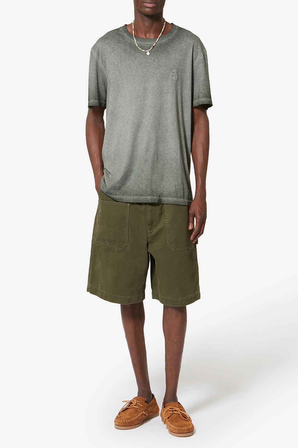 Honoré 워싱 마감 빈티지 코튼 쇼트 슬리브 티셔츠 - 카키색 옷감 - Man - 2