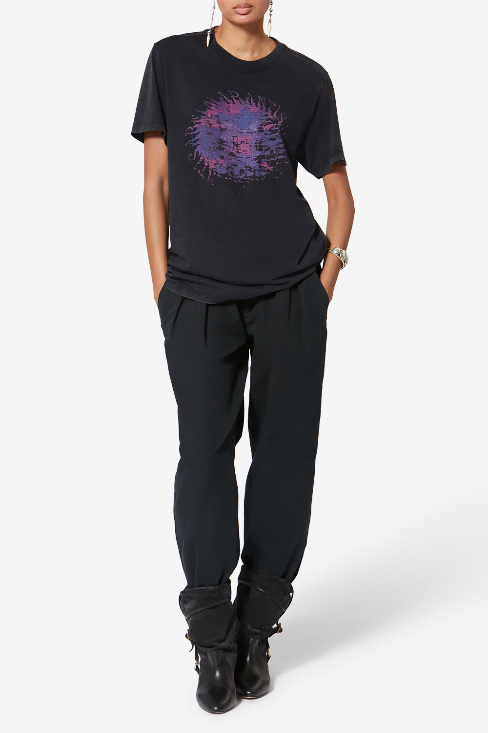 Zoeline printed cotton t-shirt - Black - Woman - 2