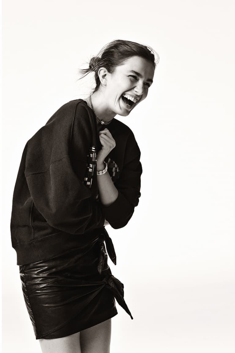 Model smiling wearing Marant Etoile first collection