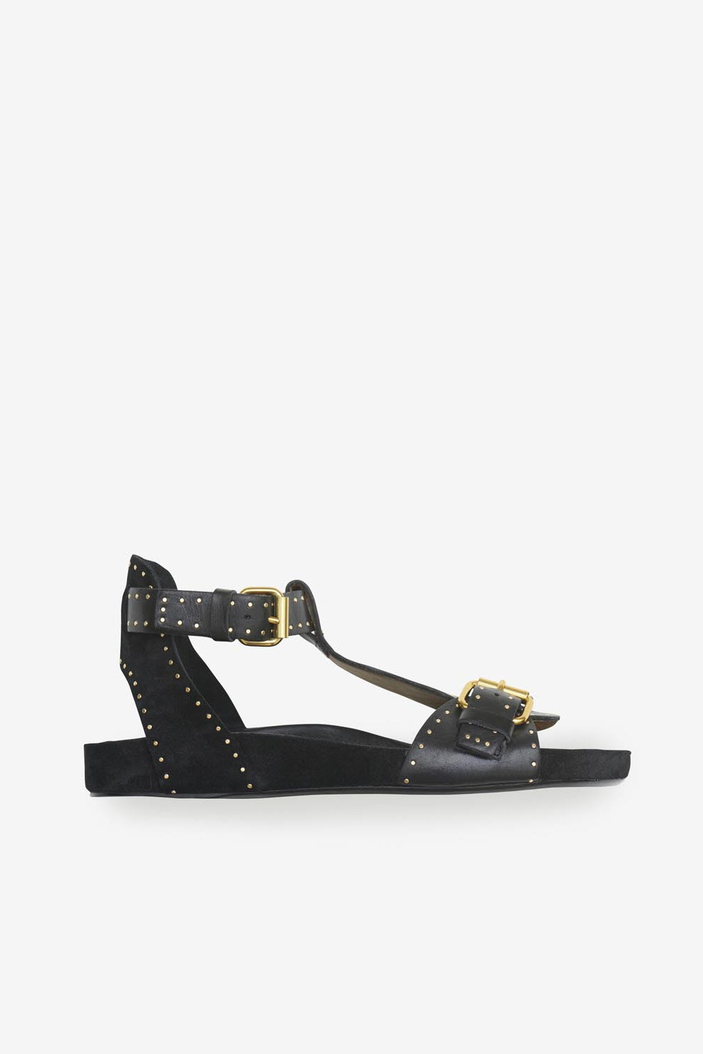 Sandalias planas de piel con tachuelas layne - Negro - Woman - 1
