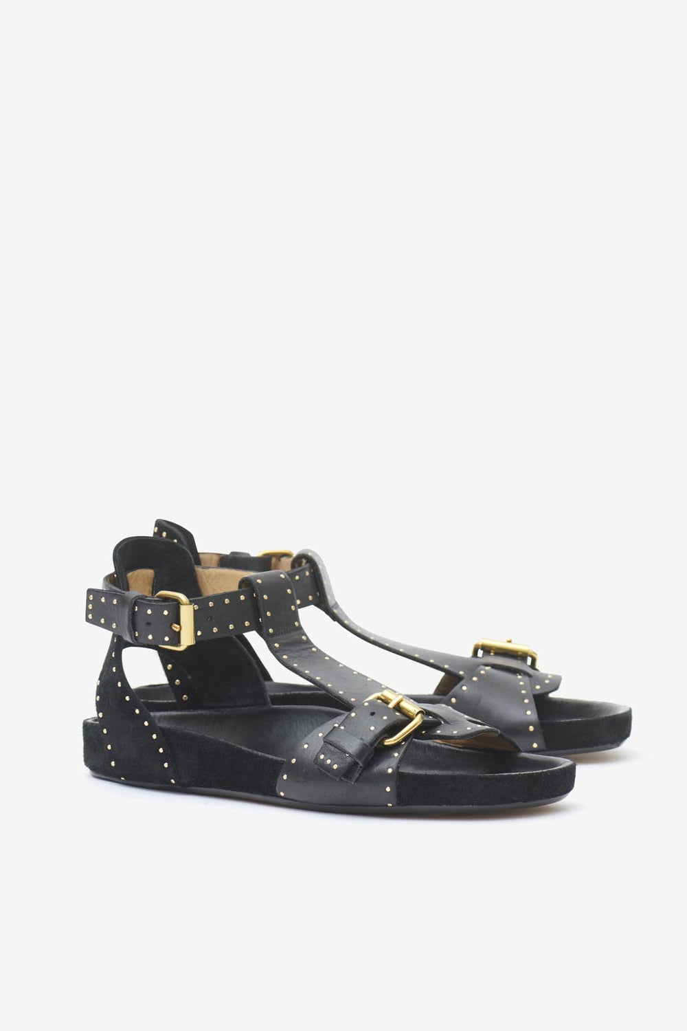 Sandalias planas de piel con tachuelas layne - Negro - Woman - 6