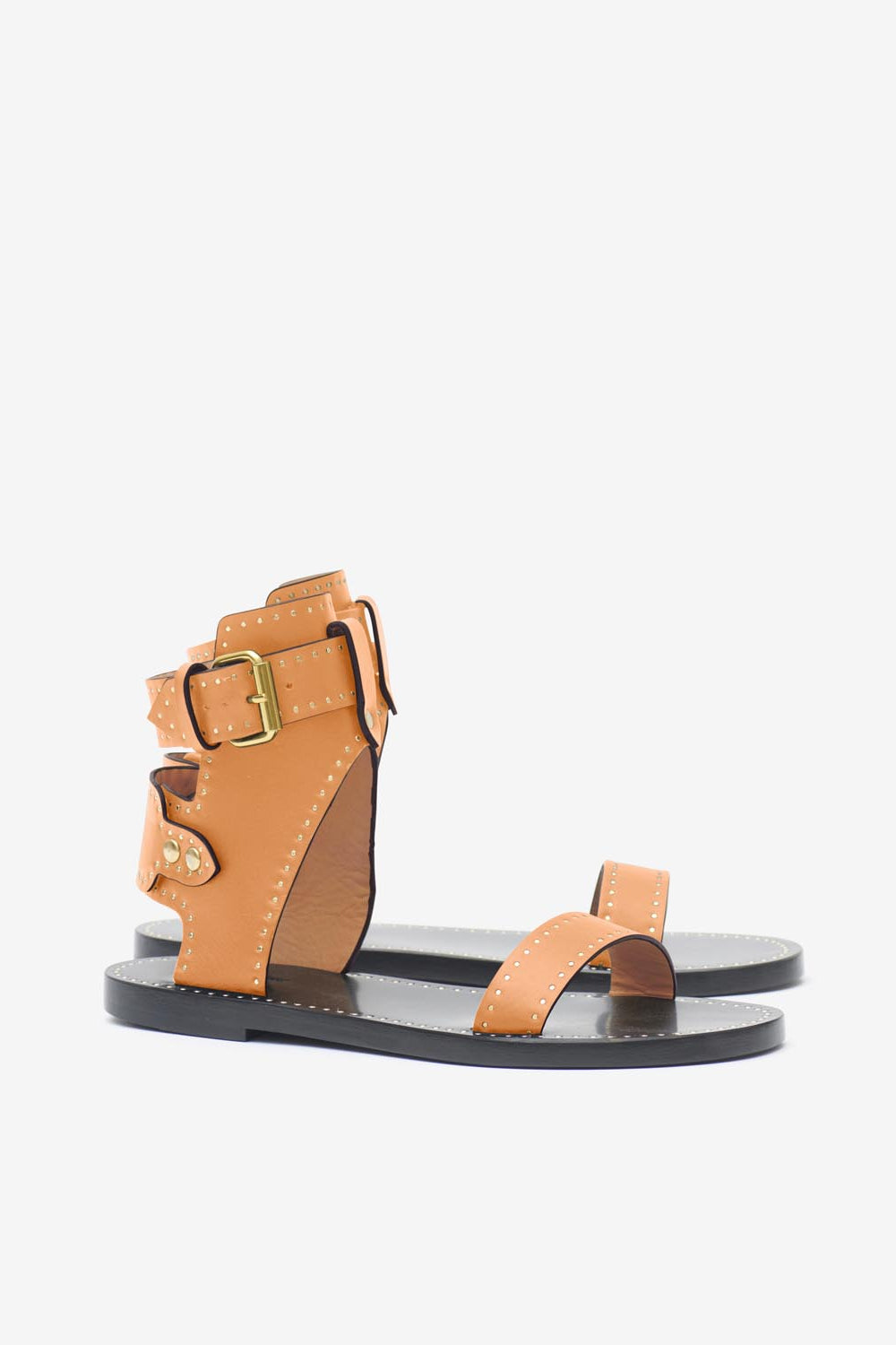 Sandalias planas de piel con tachuelas janders - Natural - Woman - 3