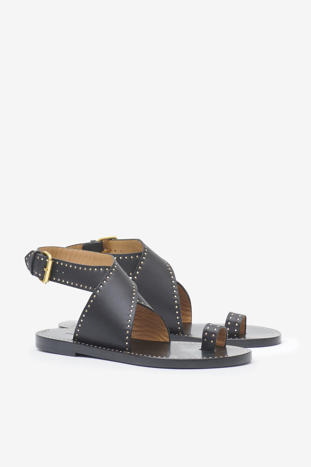 Sandalias planas de piel con tachuelas jools - Negro - Woman - 6