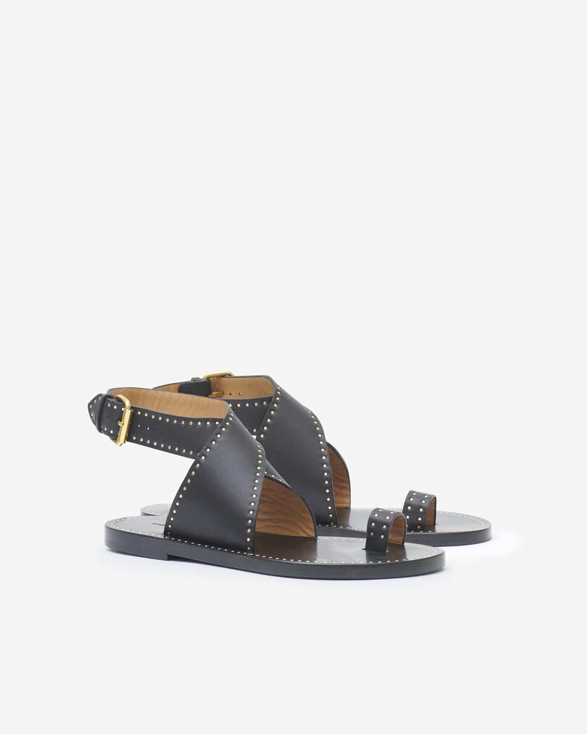 Sandalias planas de piel con tachuelas jools - Negro - Woman - 6