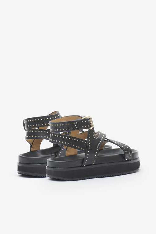Sandalias planas de piel con tachuelas neryse - Negro - Woman - 2