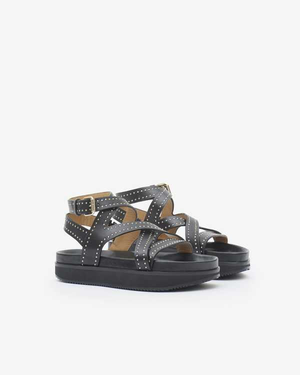 Leather studded flat sandals neryse - 黒 - Woman - 3