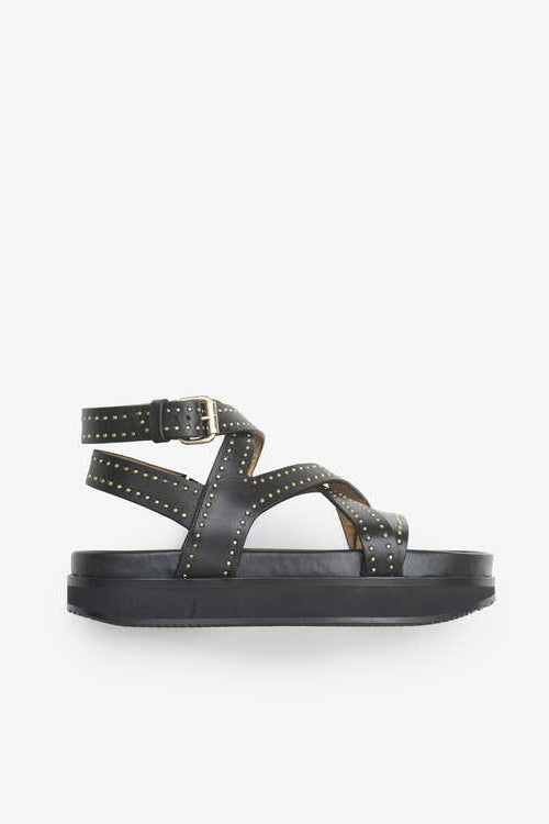 Sandalias planas de piel con tachuelas neryse - Negro - Woman - 1