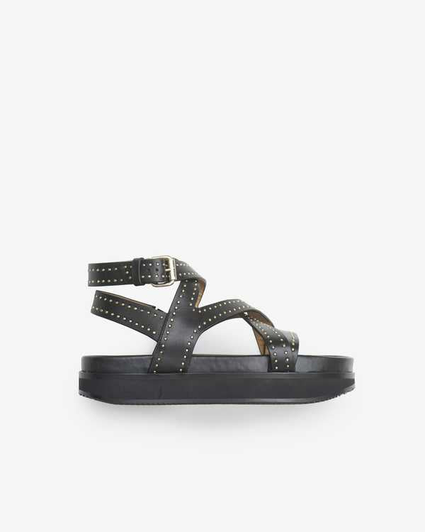Leather studded flat sandals neryse - 黒 - Woman - 1