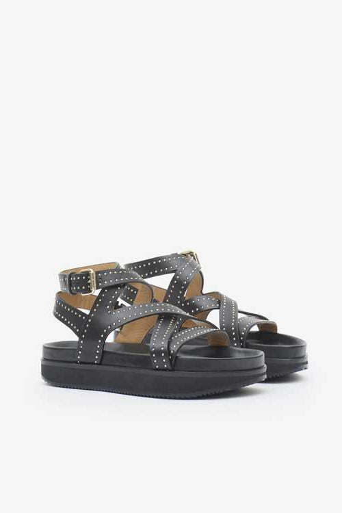 Sandalias planas de piel con tachuelas neryse - Negro - Woman - 6