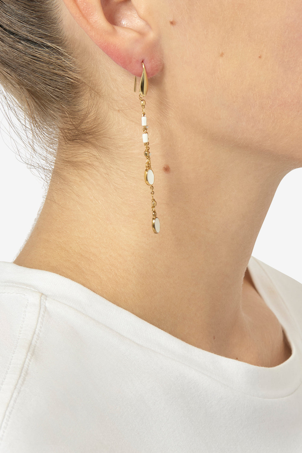 Gold-finish brass pendant earrings - Ecru - Woman - 3