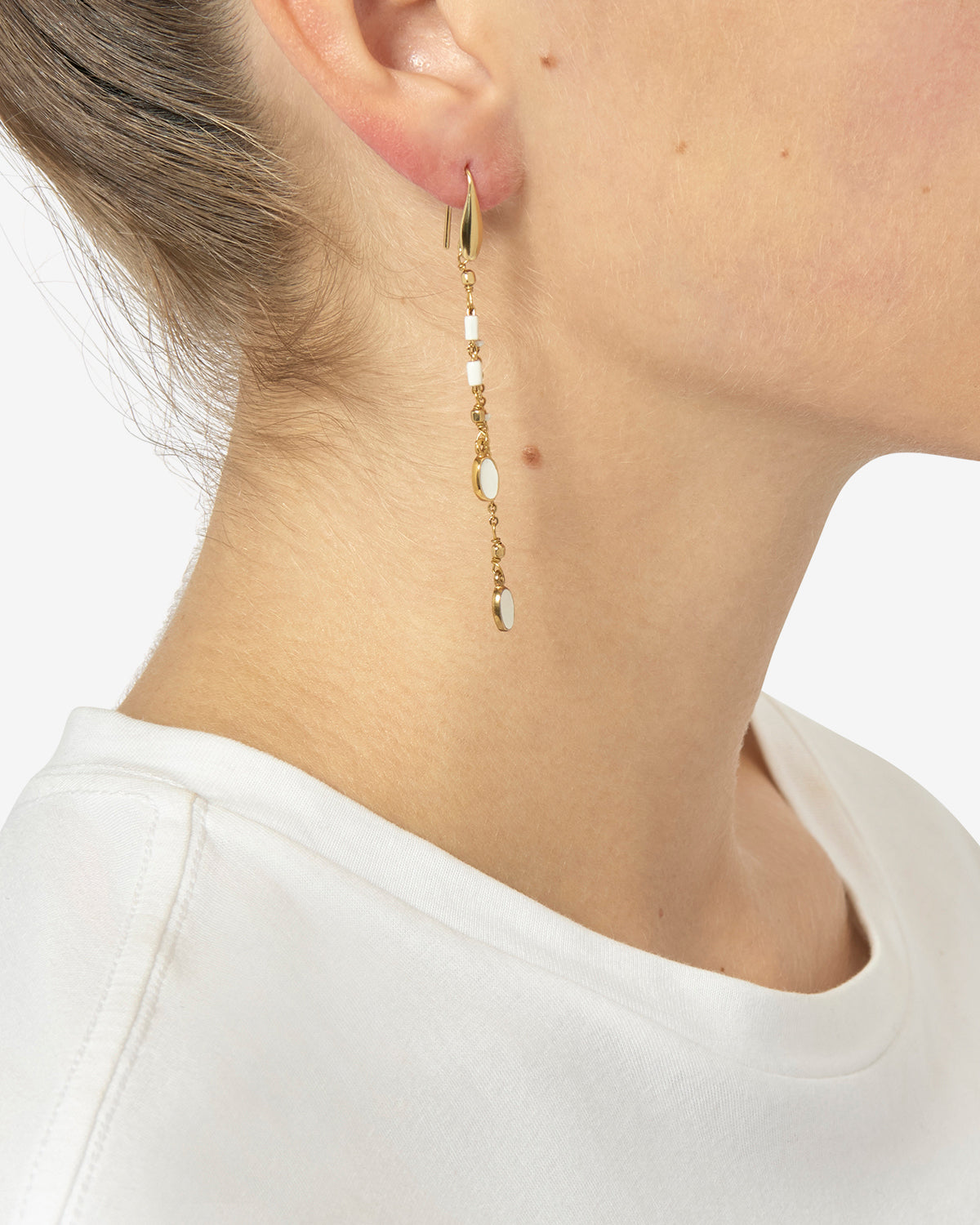 Gold-finish brass pendant earrings - Ecru - Woman - 3