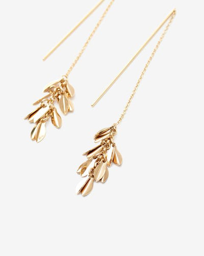 Metal shiny leaf earrings - Gold - Woman - 2