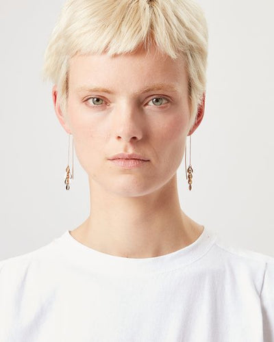 Metal shiny leaf earrings - Gold - Woman - 3