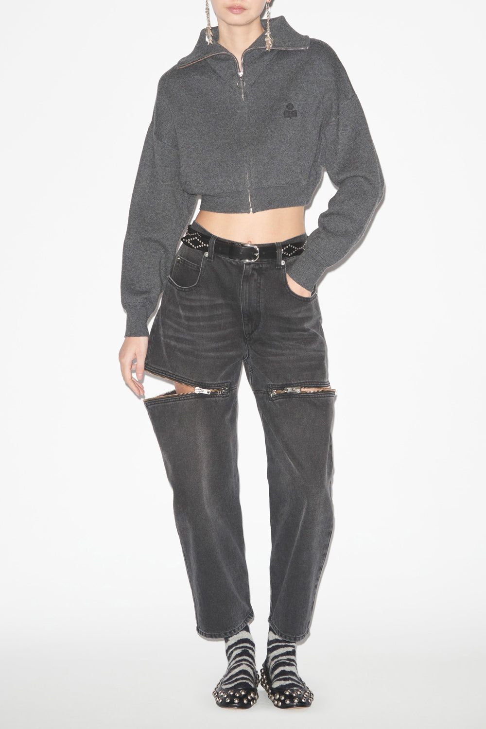 Cardigan corto oxane in maglia rasata - Anthracite - Woman - 2