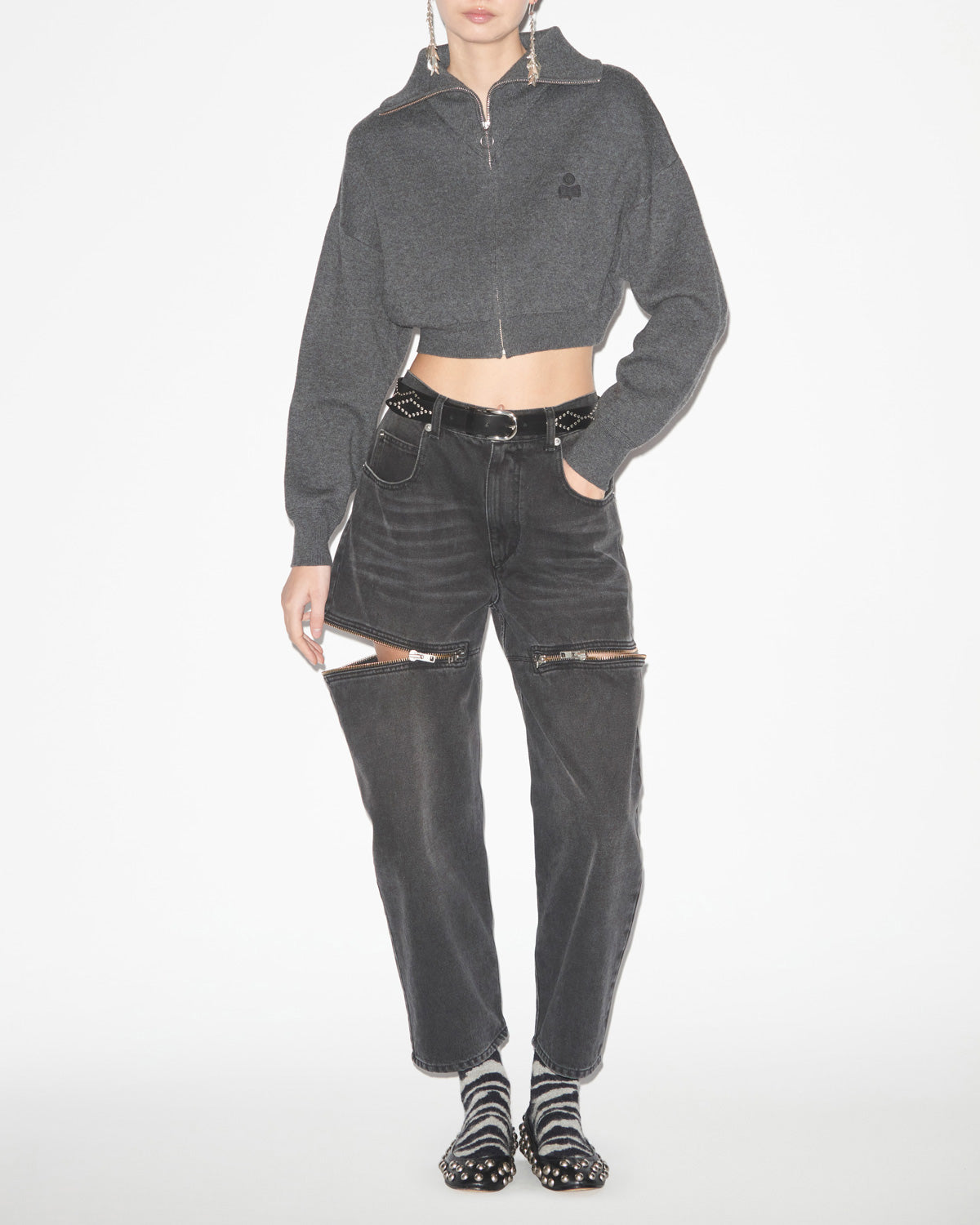 Cárdigan oxane corto de punto liso - Anthracite - Woman - 1