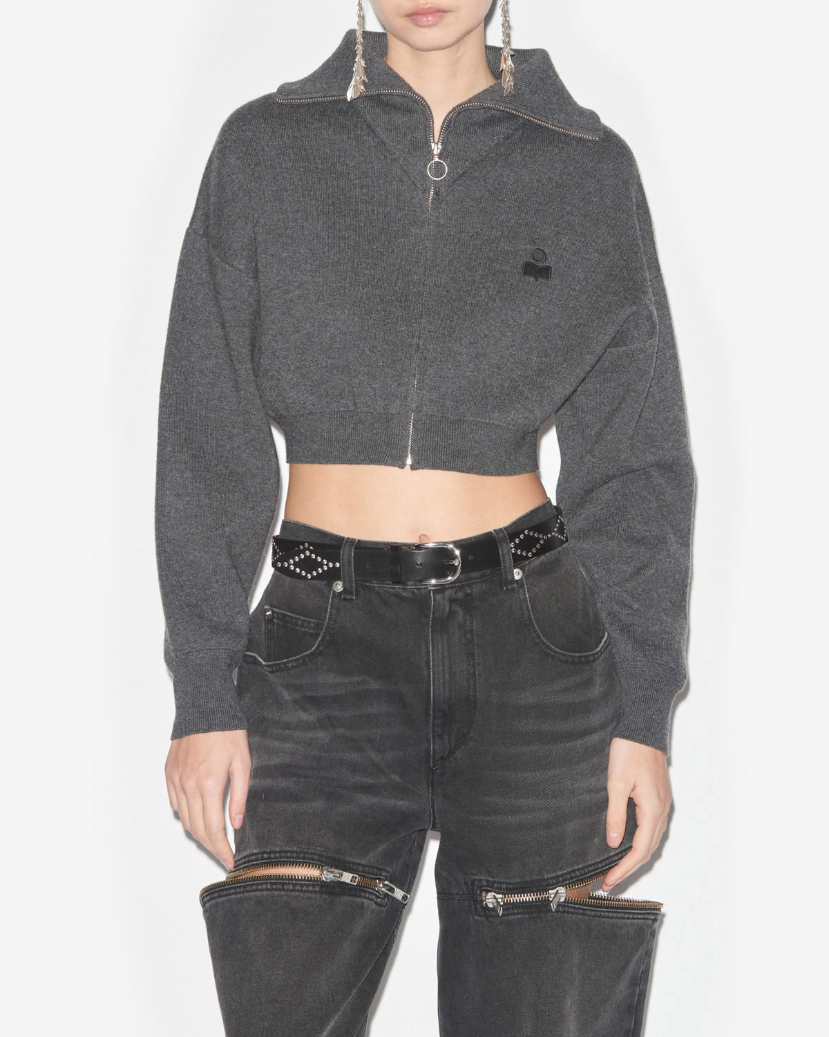 Cárdigan oxane corto de punto liso - Anthracite - Woman - 3